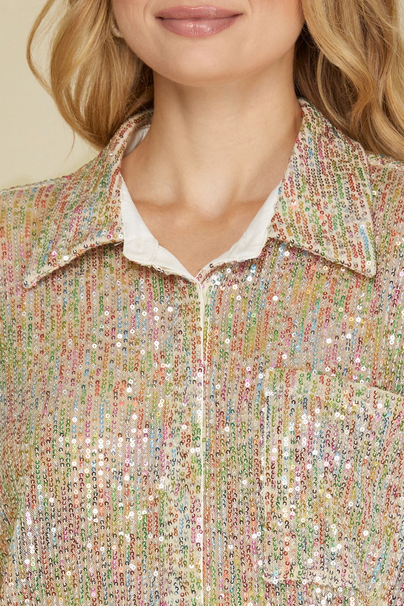 Half Sleeve Sequin Button Down Shirt