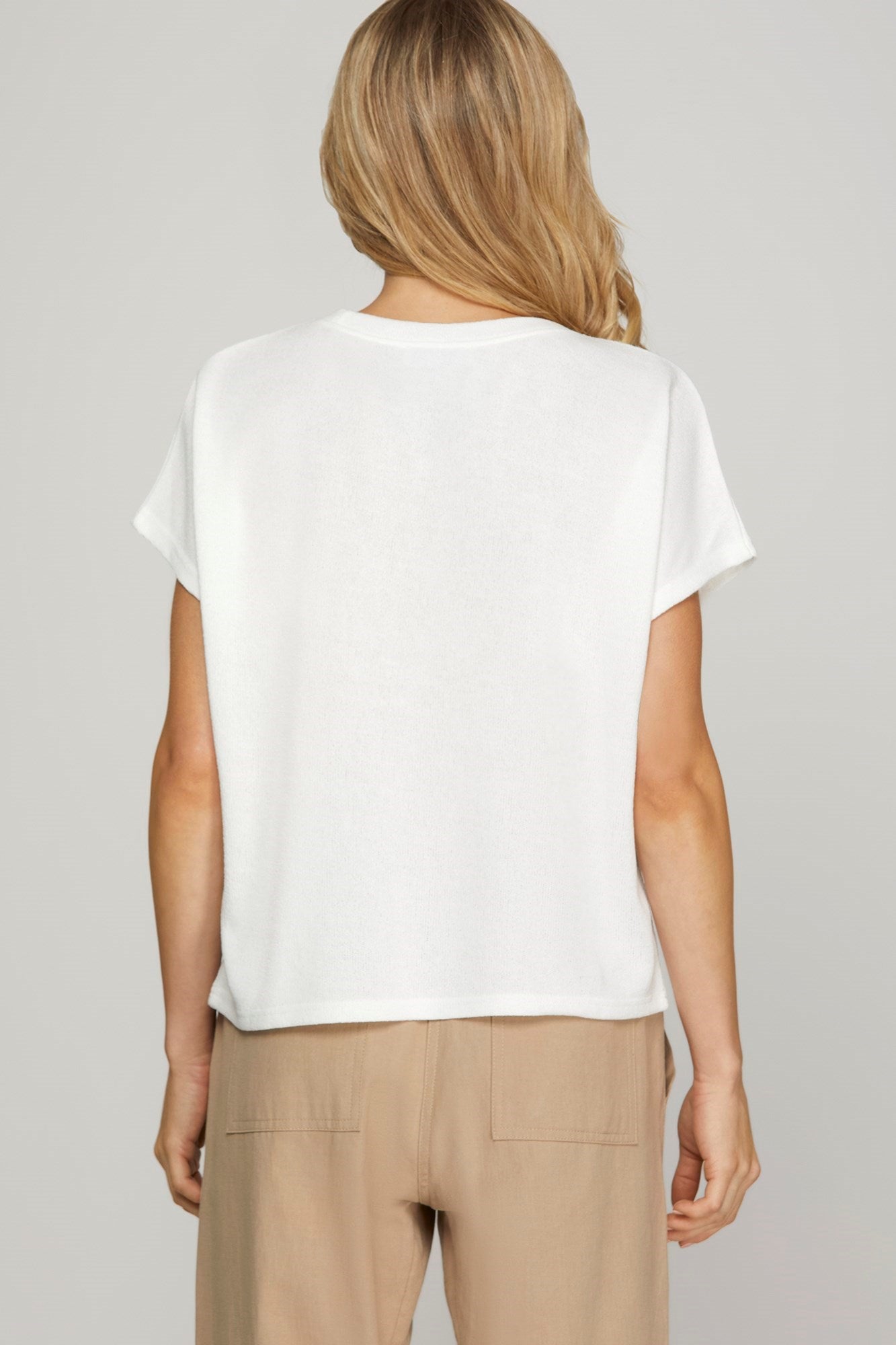 Drop Sleeve Round Neck Knit Top Off White