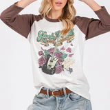 Rock N Roll Vintage 3/4 Sleeves Graphic Top