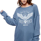Free Bird Won'T You Fly High Graphic Thermal Pull Over
